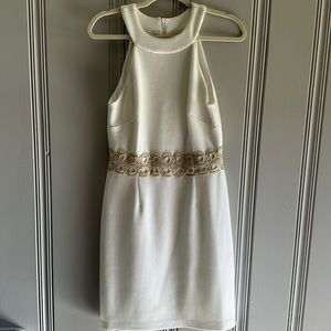 Vince Camuto White Dress with gold detail around waist